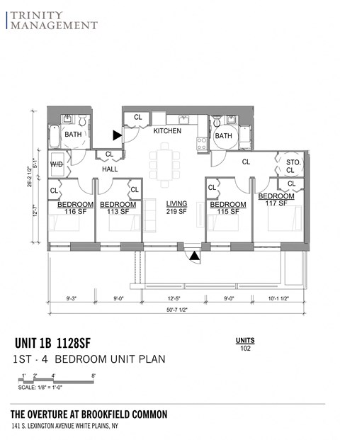Floor plan for 4 beds, 2 baths, 1330 sqft